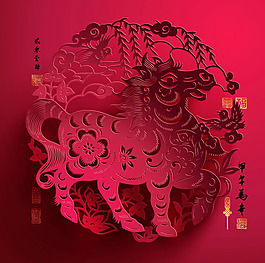 2014骏马剪纸背景矢量素材