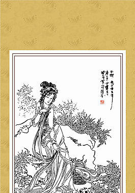精美古代仕女挂画矢量素材