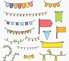 彩灯串与节日拉旗矢量图