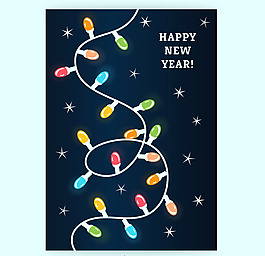 缤纷彩灯串贺卡矢量素材