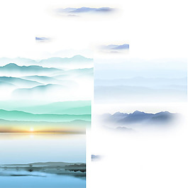 水墨山水画背景PSD分层素材