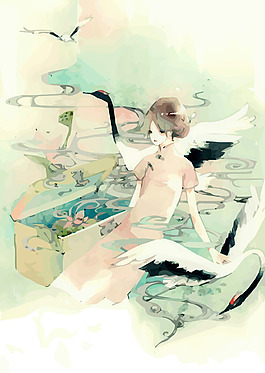 仙鹤少女手绘