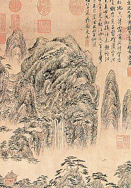 深山楼阁水墨画