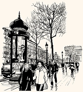 手绘人物和街景