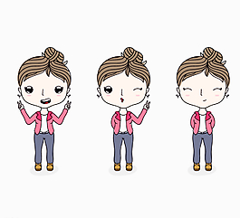 卡通丸子头美女矢量图图片