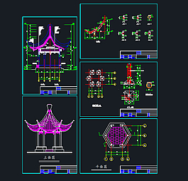 六角亭施工設計cad圖紙