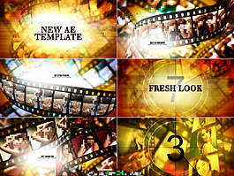 弯曲电影胶片中的图像滚动展示AE