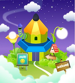 韩国房子星空卡通矢量素材