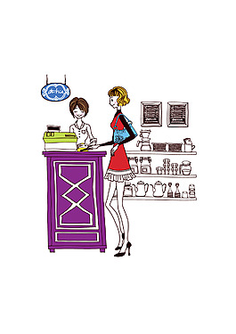 手绘女孩购物茶杯