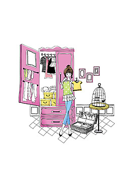 手绘女孩约会衣服