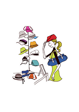 手绘女孩购物帽子