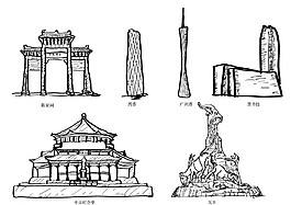 广州地标建筑手绘图图片