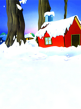 儿童摄影背景 雪地上的小屋图片