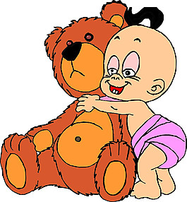 卡通儿童抱着泰迪熊和矢量图