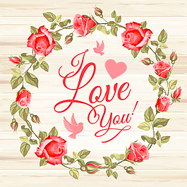 红色玫瑰花环矢量LOVEYOU