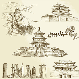 中国著名建筑插画图片