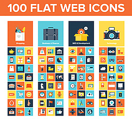 100个扁平化图标设计矢量素材