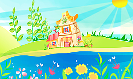 卡通风景移门图片