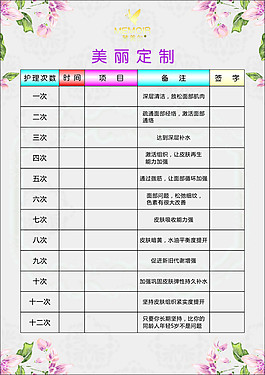 美容价目表