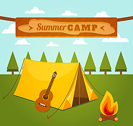 夏日野营插画矢量素材下载