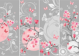 桃花蝴蝶花纹屏风素材