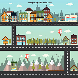 城市扁平AI素材