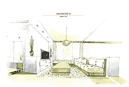 手绘客厅装修效果图矢量素材