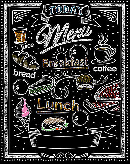 餐厅元素粉笔画黑板矢量图