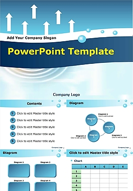 向上箭头简约清爽蓝色商务ppt模板