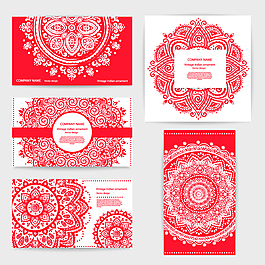 5款创意印度花纹卡片矢量图