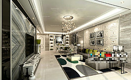 客厅布置设计3D模型