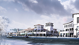 休闲商业街雪景设计图片