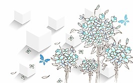 3D盒子蓝色花