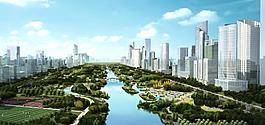 城市绿色高楼背景