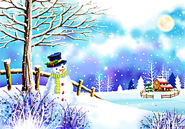 唯美浪漫下雪天风景卡通漫画图片