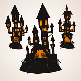 3款万圣夜城堡设计矢量图