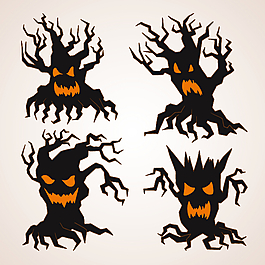 4款恐怖万圣节枯树矢量素材