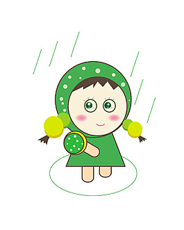 手绘卡通雨中戴帽子小女孩矢量图