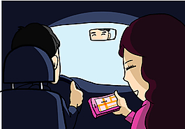 车内手机导航手绘漫画图片