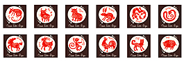 十二生肖剪纸风格矢量素材图片