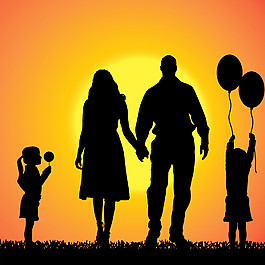 幸福的一家人剪影图片