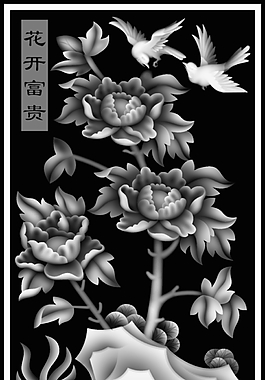 花鸟灰度图
