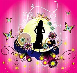 潮流花纹与女性剪影矢量素材 ai格式_02