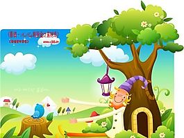 小丑与风景 卡通插画 矢量 AI_0186