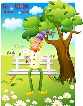 小丑与风景 卡通插画 矢量 AI_0179