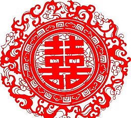 0027_双喜字 囍 吉祥图案 剪纸 矢量AI