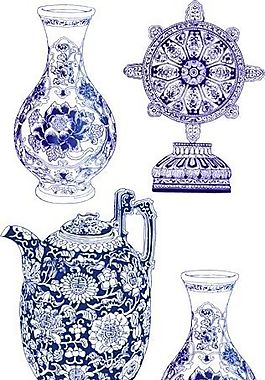 中国传统青花瓷矢量素材