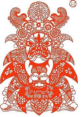 青背龙君 衔石填海 神怪脸 中国传统文化 京剧脸谱剪纸_42