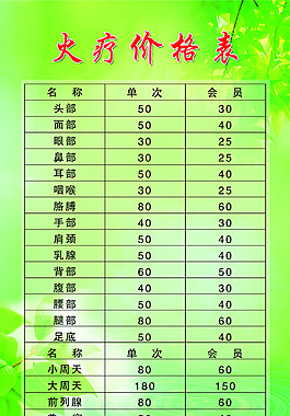 价格表