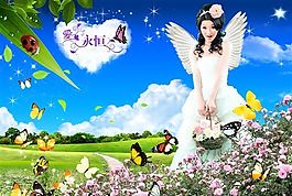 美丽天使爱心永恒 分层插画 PSD格式